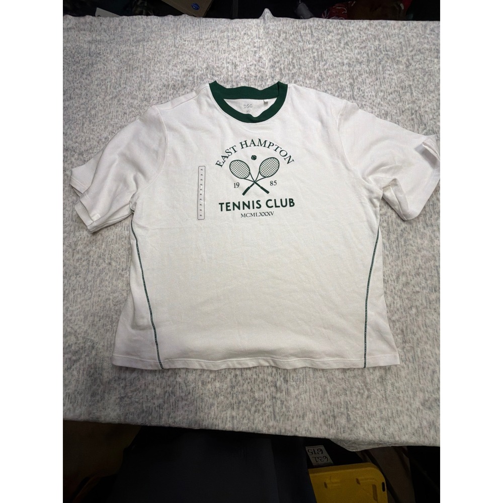 DSG East Hampton Tennis Club Kids T Shirt White Green XL Ringer Tee NWOT